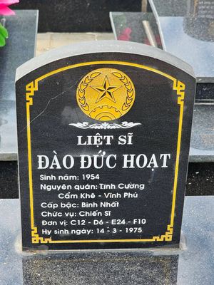 Ảnh bia mộ của liệt sĩ Đào Đức Hoạt