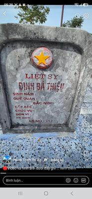 Bia mộ tại Nghĩa trang liệt sĩ Xã Triệu Trạch - tỉnh Quảng Trị · ảnh: FB hành trình tri an — liệt sĩ DINH BÁ THIỆU