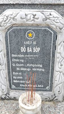 Bia mộ tại Quế Thọ - Huyện Núi Thành - Quảng Nam · ảnh: Be You — liệt sĩ Đồ Bá Sóp