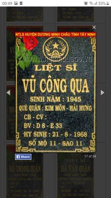 Bia mộ liệt sĩ Vũ Công Qua