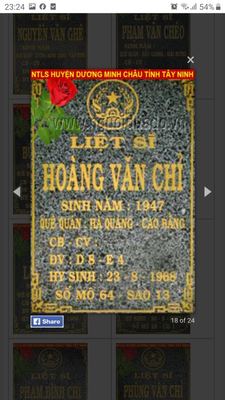 Bia mộ liệt sĩ Hoàng Văn Chi