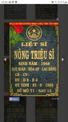 Bia mộ liệt sĩ Nông Tiến Sĩ