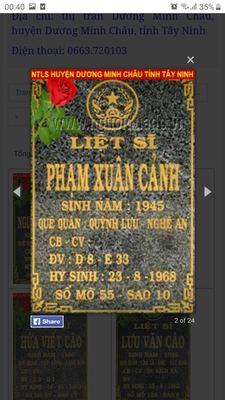 Bia mộ liệt sĩ Phạm Xuân Cảnh