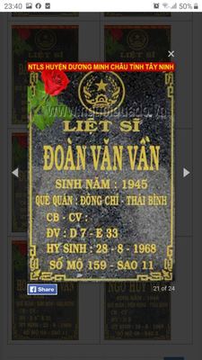 Bia mộ liệt sĩ Đoàn Văn Vần