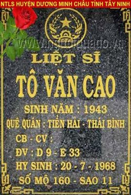 Bia mộ liệt sĩ Tô Văn Cao