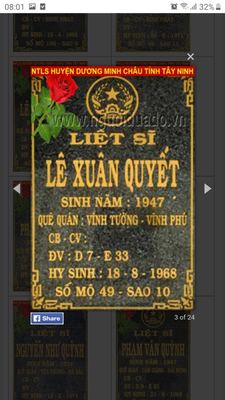 Bia mộ liệt sĩ Lê Xuân Quyết