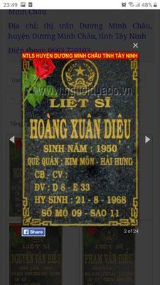 Bia mộ liệt sĩ Hoàng Xuân Diệu