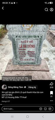 Bia mộ tại NT HƯƠNG ĐIỀN HUẾ · ảnh: FB Sống bằng tâm — liệt sĩ LÊ BÁ DŨNG