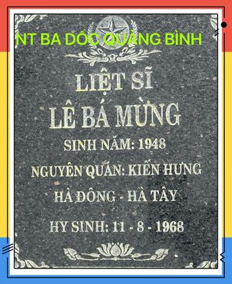 Bia mộ tại Ba dốc - Huyện Quảng Ninh - Quảng Bình · ảnh: Người Thái Bình.VN — liệt sĩ LÊ BÁ MỪNG