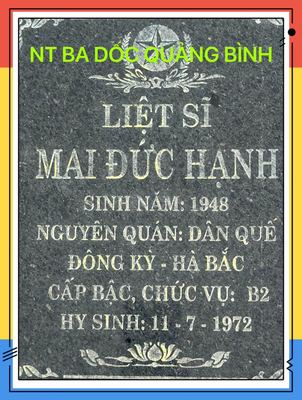 Ảnh bia mộ của liệt sĩ Mai Đức Hạnh