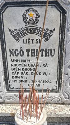 Bia mộ tại Nghĩa trang liệt sĩ phường Hoà Hải - Phường Hòa Hải - Quận Ngũ Hành Sơn - Đà Nẵng · ảnh: HỖ TRỢ GIA ĐÌNH TÌM THÔNG TIN - MỘ LIỆT SĨ — liệt sĩ Ngô Thị Thu