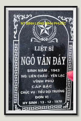 Bia mộ tại Nghĩa trang liệt sĩ Huyện Bình Long - tỉnh Bình Phước · ảnh: Người Thái Bình.VN — liệt sĩ Ngô Văn Đáy