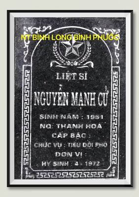 Ảnh bia mộ của liệt sĩ Nguyễn Mạnh Cử