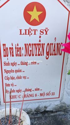 Ảnh bia mộ của liệt sĩ NGUYỄN QUẢNG