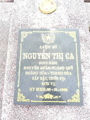 Bia mộ tại xã Hiền ninh - Xã Hiền Ninh - Huyện Quảng Ninh - Quảng Bình — liệt sĩ NGUYỄN THỊ CA