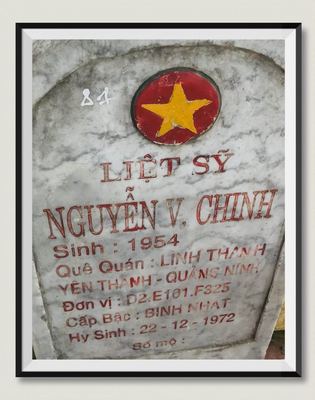 Bia mộ tại Nghĩa trang liệt sĩ Huyện Triệu Phong - tỉnh Quảng Trị · ảnh: Người Thái Bình.VN — liệt sĩ NGUYỄN V. CHINH