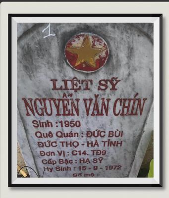 Ảnh bia mộ của liệt sĩ Nguyễn Văn Chín
