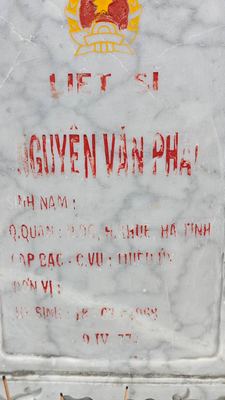 Ảnh bia mộ của liệt sĩ NGUYỄN VĂN PHẢI