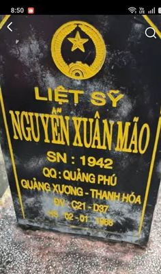 Ảnh bia mộ của liệt sĩ Nguyễn Xuân Mão