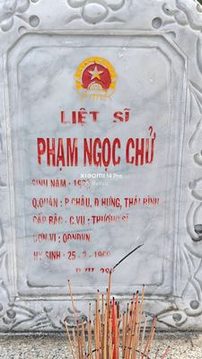 Ảnh bia mộ của liệt sĩ PHẠM NGỌC CHỬ