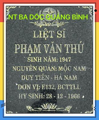 Ảnh bia mộ của liệt sĩ Phạm văn Thứ