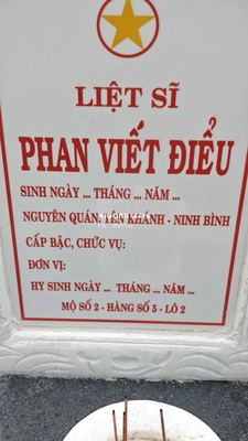 Ảnh bia mộ của liệt sĩ Phan Viết Điểu