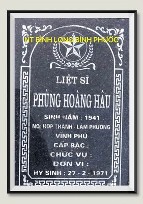 Ảnh bia mộ của liệt sĩ Phùng Hoàng Hậu