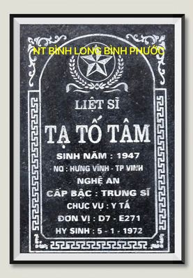 Bia mộ tại Nghĩa trang liệt sĩ Huyện Bình Long - tỉnh Bình Phước · ảnh: Người Thái Bình.VN — liệt sĩ TẠ TỐ TÂM