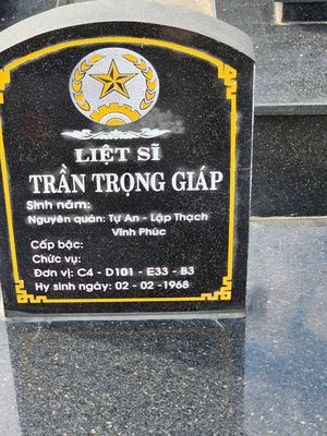 Ảnh bia mộ của liệt sĩ Trần Trọng Giáp