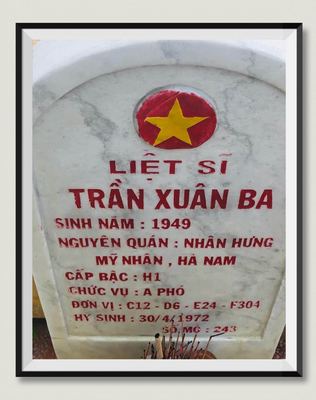 Bia mộ tại Nghĩa trang liệt sĩ Huyện Triệu Phong - tỉnh Quảng Trị · ảnh: Người Thái Bình.VN — liệt sĩ Trần Xuân Ba