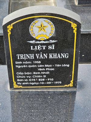Ảnh bia mộ của liệt sĩ Trịnh Văn Khang