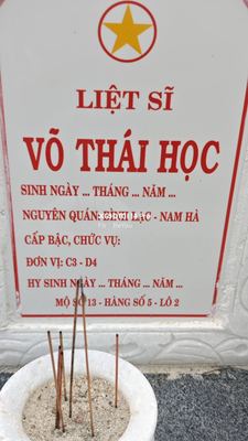 Ảnh bia mộ của liệt sĩ Võ Thái Học